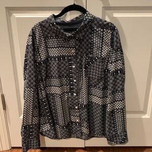 Tommy Hilfiger long sleeve/3/4 sleeve button down dark blue & white shirt